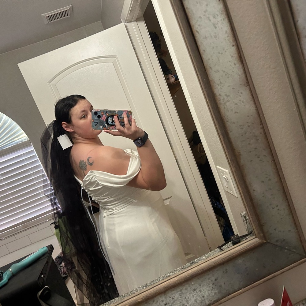 David’s bridal off shoulder wedding dress